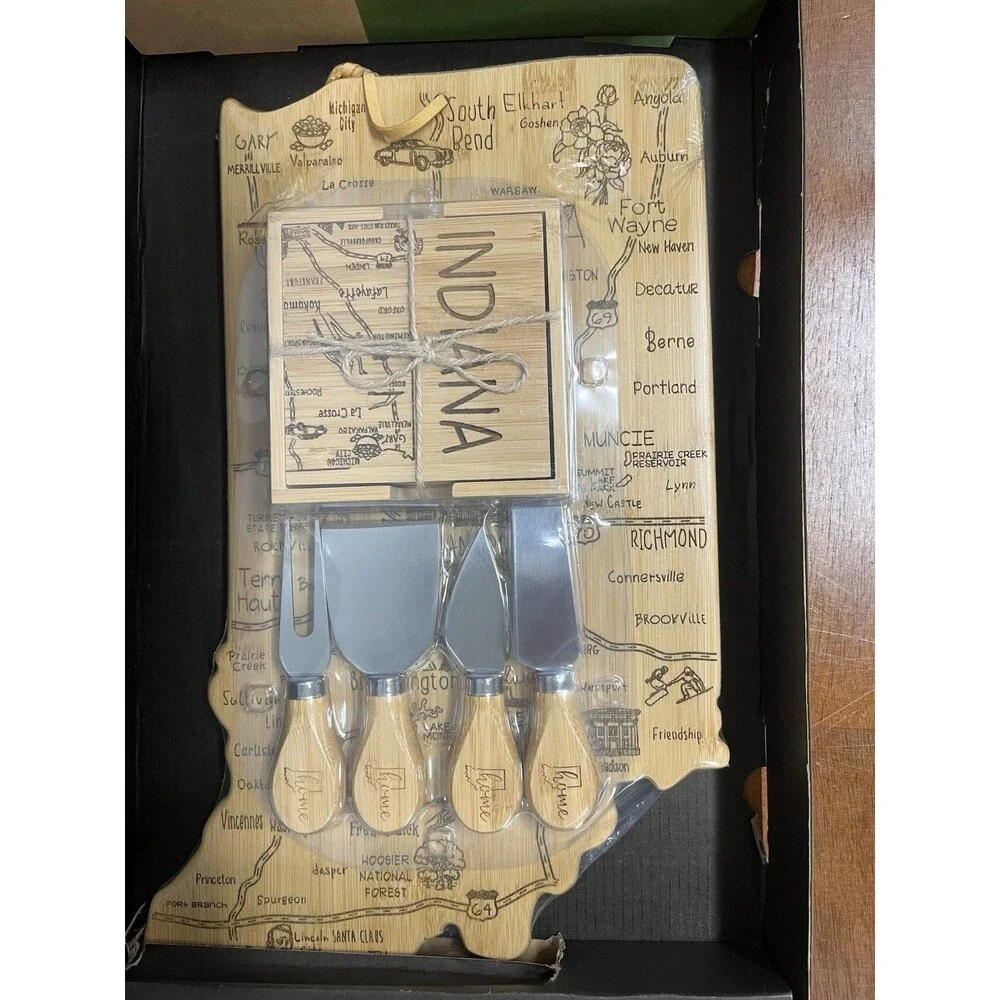 Totally Bamboo Destination Board Indiana Cheese Knife Set w/ Coaster, Board